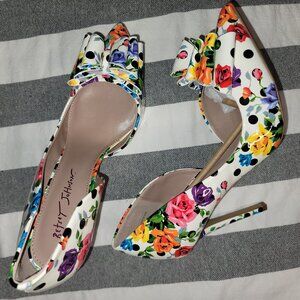 Betsey Johnson Stilettos White Polka Floral Stilettos